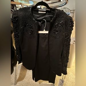 Black Tie Oleg Cassini 3 piece suit. Silk top with wool beaded jacket & skirt